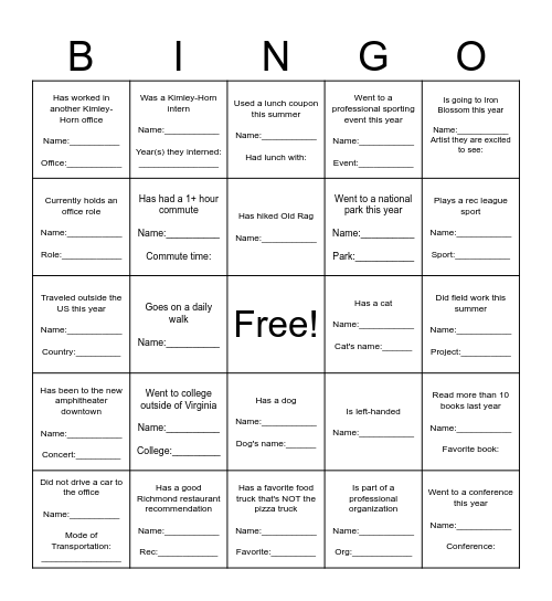 Richmond Office Bingo! Find Someone Who: Bingo Card