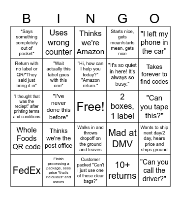 UPS Store Bingo Card