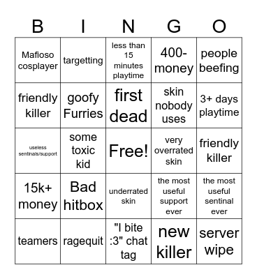 Forsaken Bingo Card