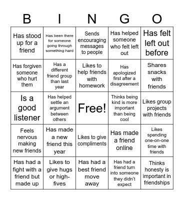 Friendship BINGO Card