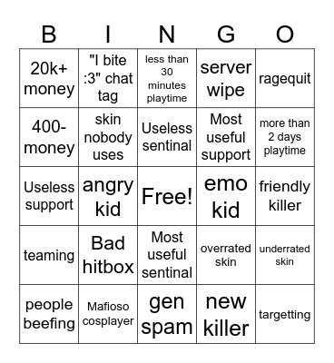 FORSAKEN BINGO Card
