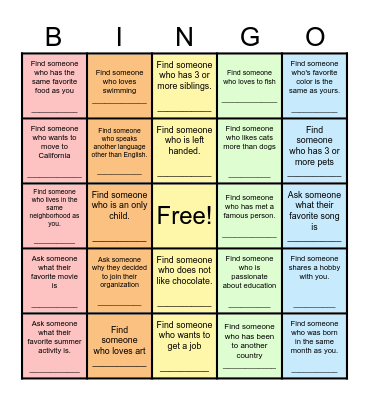 Find Someone Who... Bingo Card