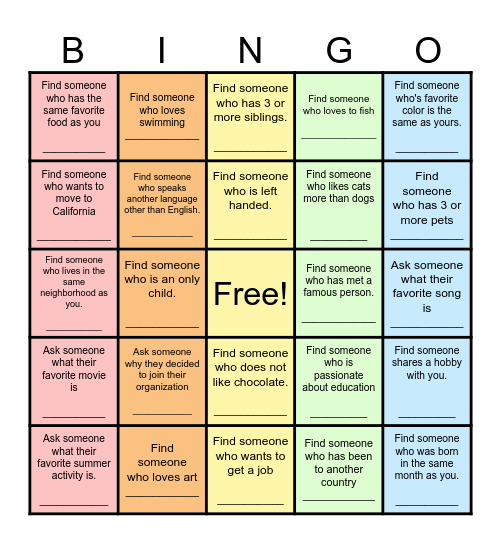Find Someone Who... Bingo Card