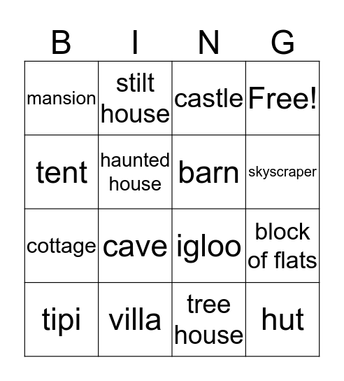 Types of Houses Bingo Card