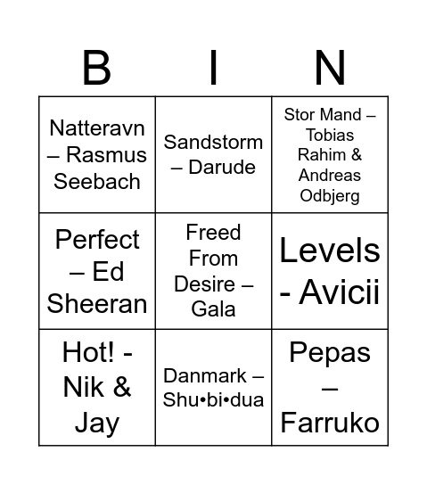 Så' der bingo! Bingo Card
