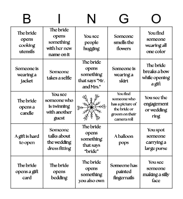 New Bridal Shower BINGO Card
