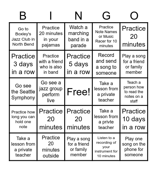 Wagonwheel Summer Band Bingo Card