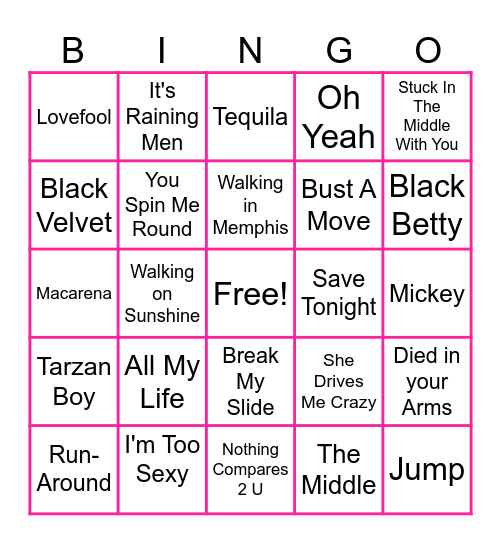 ONE HIT WONDERS Bingo Card