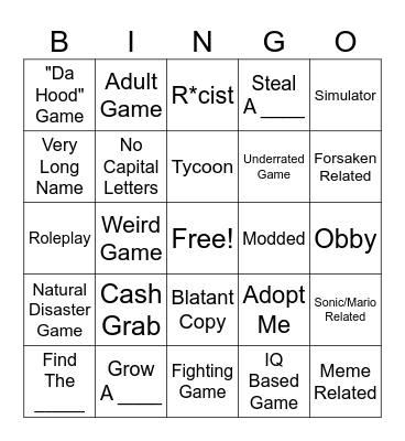 Roblox "Charts" Bingo Card