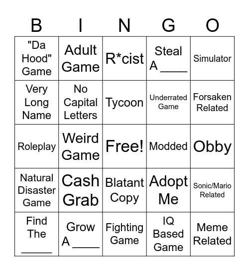 Roblox "Charts" Bingo Card