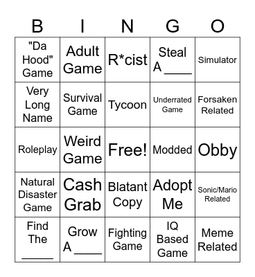 Roblox "Charts" Bingo Card