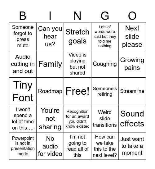 Townhall Bingo Card