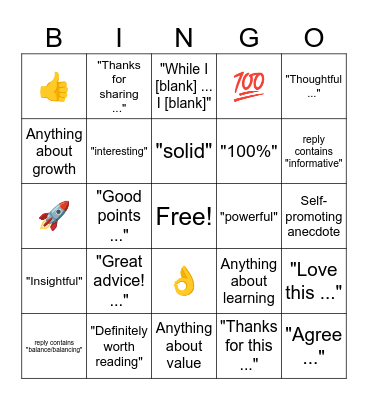 LinkedIn Reply Bingo Card