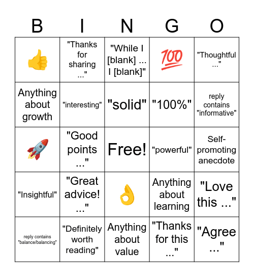 LinkedIn Reply Bingo Card