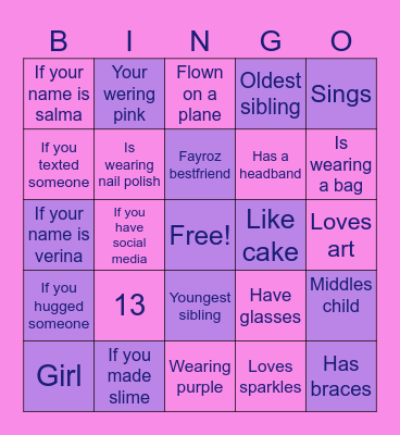 Fayroz Birthday Bingo Card