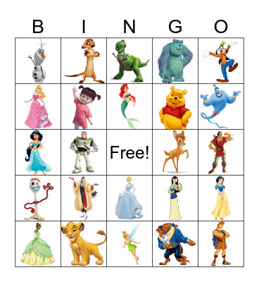 Disney Characters Bingo Card