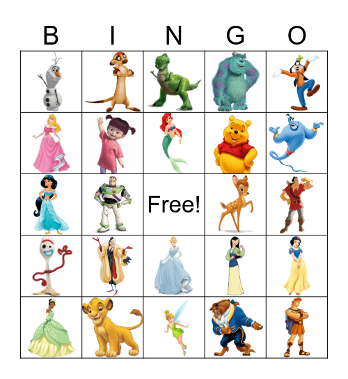 Disney Characters Bingo Card