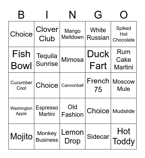 Drink Bingo Card