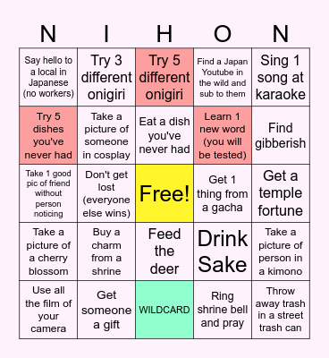 Place Japan Bingo Card