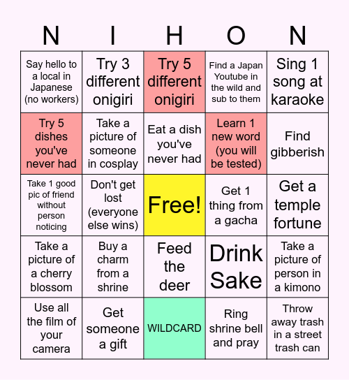 Place Japan Bingo Card