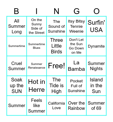 SONGS ABOUT SUMMER Bingo Card