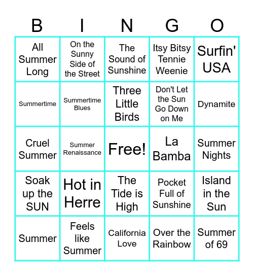 SONGS ABOUT SUMMER Bingo Card