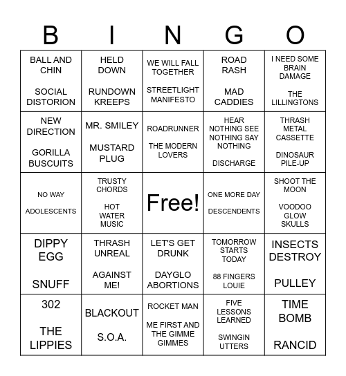 SF PUNK BINGO ROUND 2 Bingo Card