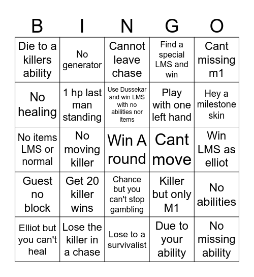 Forsaken Bingo Card