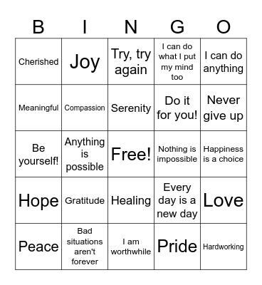 Positive Thinking! Bingo Card