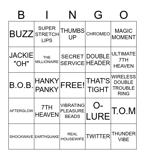 Pure Romance Bingo Card