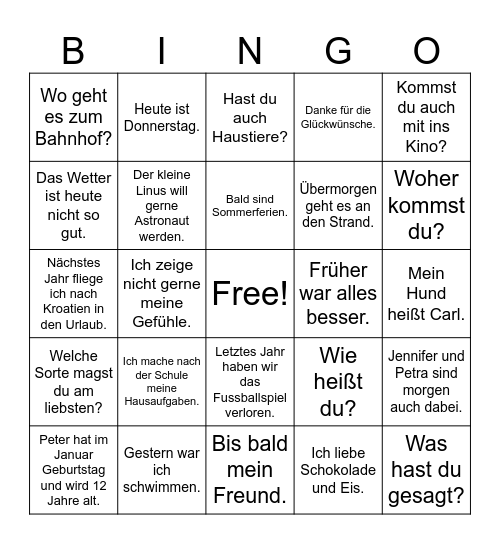 Deutsch 8A Bingo Card