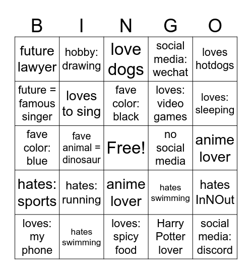 Summer School Bingo Card