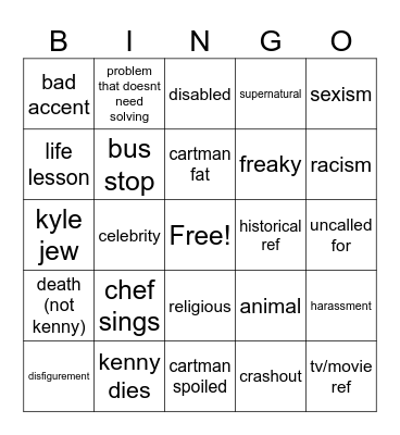 southpark Bingo Card