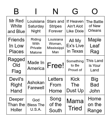 Patriotic Bingo Card