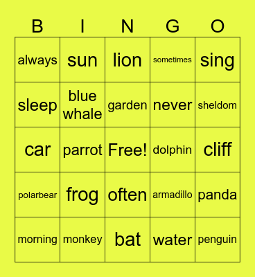 ANIMALS Bingo Card