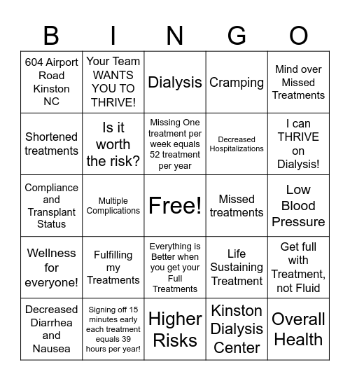 Shortened and Missed Treatments Bingo Card