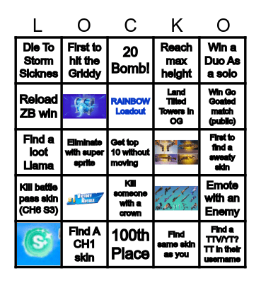 Fortnite LockOut Bingo Card