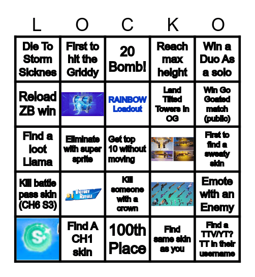 Fortnite LockOut Bingo Card