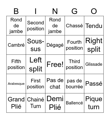 Ballet bingo Card
