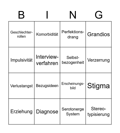 Geschlechtsunterschiede Bingo Card