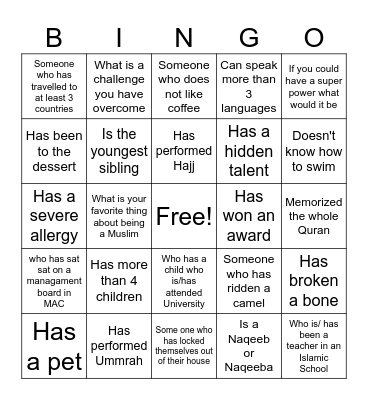 Icebreaker Bingo Card