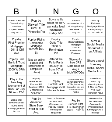 RASE Member Appreciation 2025 Bingo Card