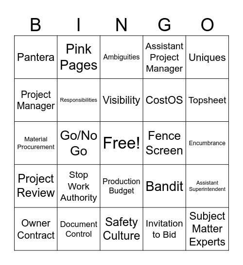 BOOT CAMP BINGO Card