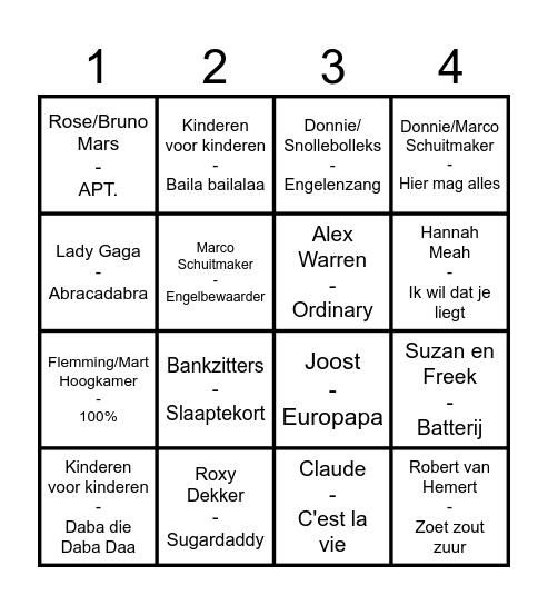 Muziekbingo Card