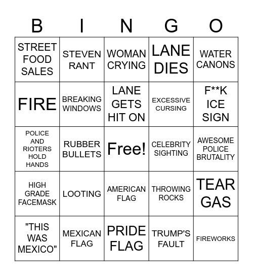 RIOT BINGO Card
