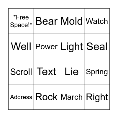 Faith Homonym BINGO Card