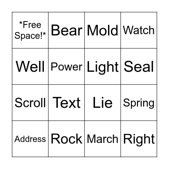 Faith Homonym BINGO Card