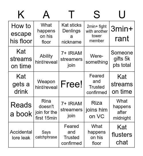 Katsu(don) Debut Bingo Card