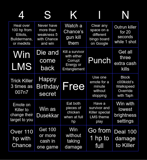 Forsaken Bingo board Bingo Card