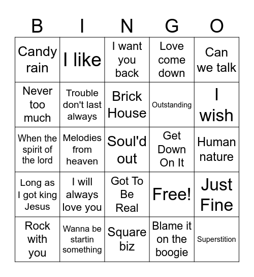 Old School Music Bingo Card
